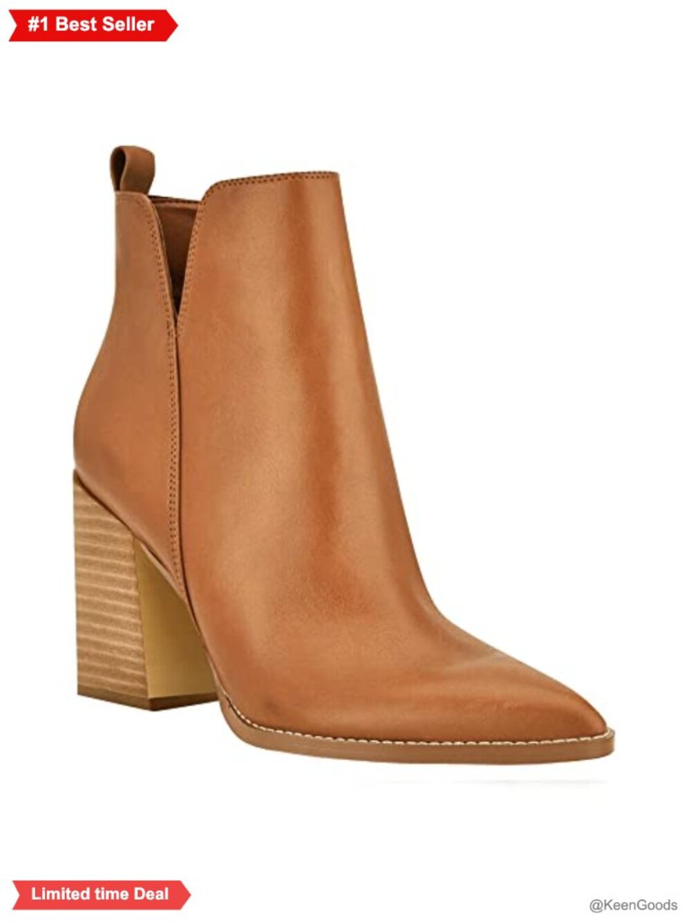 Faux Leather V-Cut Ankle Boots Pointed Toe Chunky Heel Side Zip Western Booties